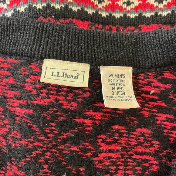 L.L. Bean Red and Black Patterned Merino Wool Cardigan - Picture 7 of 7